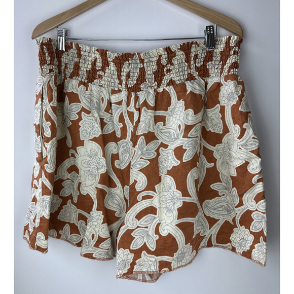 Boden Linen Shirred Waist Shorts Smocked Pull On Vine Coastal US Plus Size 16 18 - Picture 8 of 11